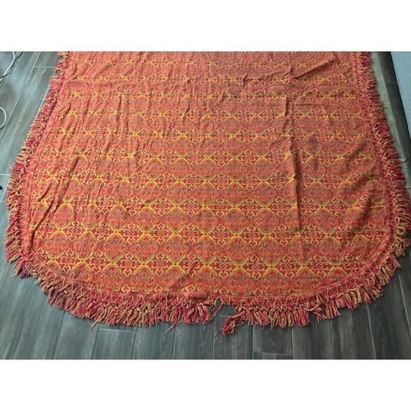 VTG 1970s Damask Bedspread Red Brocade Fringe Edging 78"x100" Boho Full Bedding - Picture 6 of 14